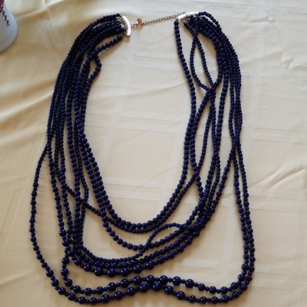 Multi strand navy beaded necklace